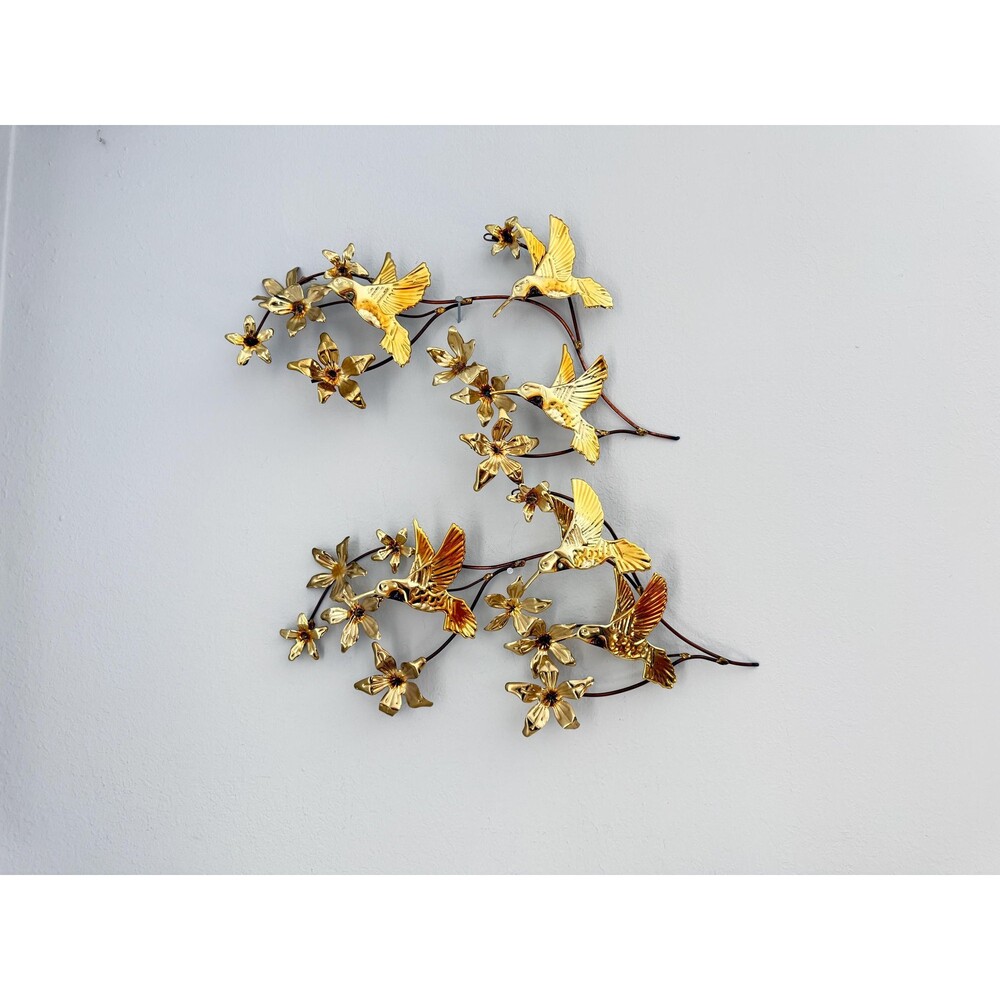 Vintage Brass Bird Sculpture Wall Decor Set of 2 Mid Century Metal Artwork Gold